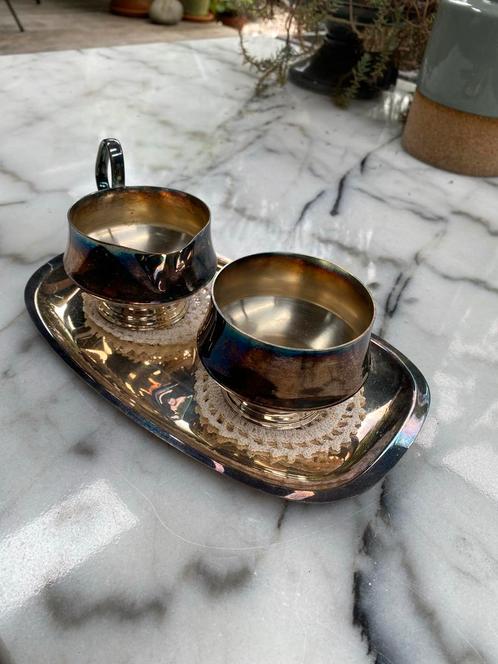 Zilverplated Melk en Suiker Setje, Antiek en Kunst, Antiek | Goud en Zilver, Zilver, Ophalen of Verzenden
