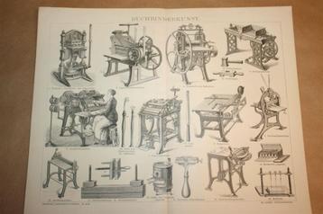 Antieke prent - Boekbinden Boekbinderij - Ca 1885 !! beschikbaar voor biedingen