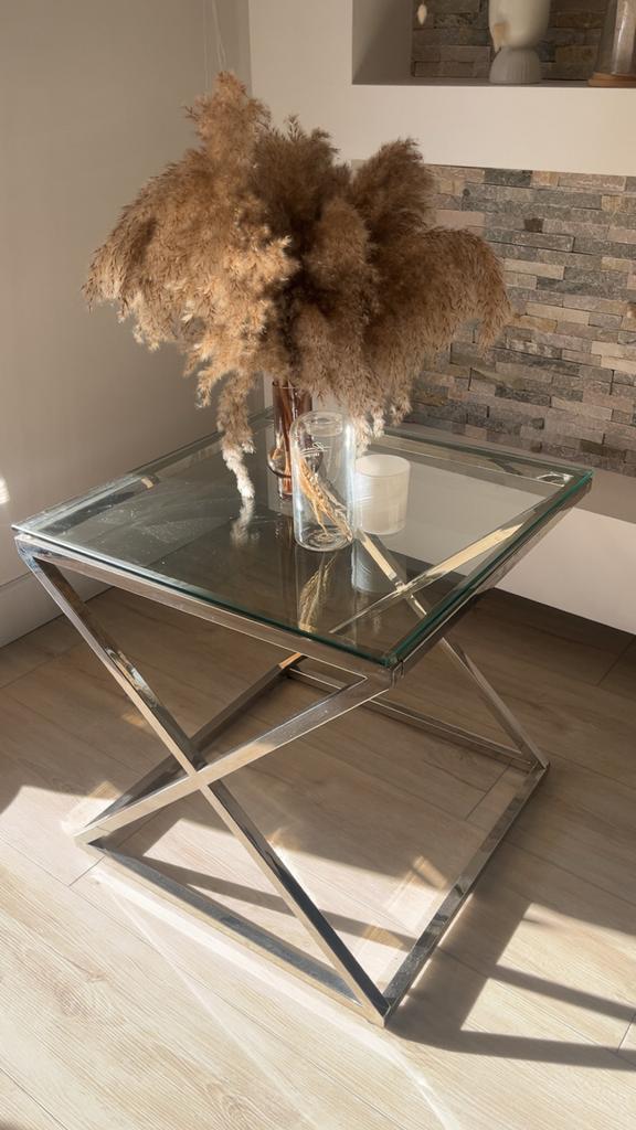 Moderne Glazen Bijzettafel eric kuster style hotel chique, Huis en Inrichting, Tafels | Bijzettafels, Zo goed als nieuw, Vierkant