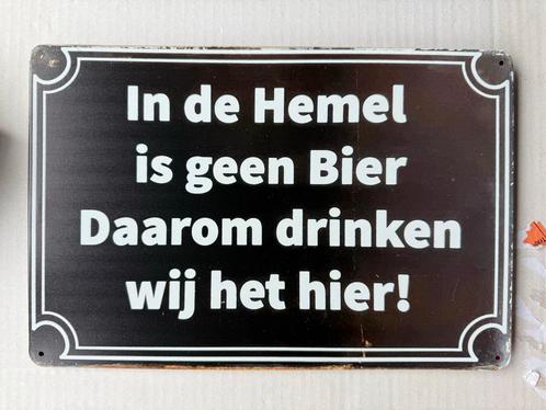Vintage Wandbord - In de Hemel is geen Bier..Hier!, Huis en Inrichting, Woonaccessoires | Tekstborden en Spreuken, Ophalen of Verzenden