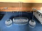3 Vintage Klassieke Design glazen kristal chroom hanglampen, Ophalen, Gebruikt, Glas, Vintage, Retro, Klassiek, Design, Hollywood Regency
