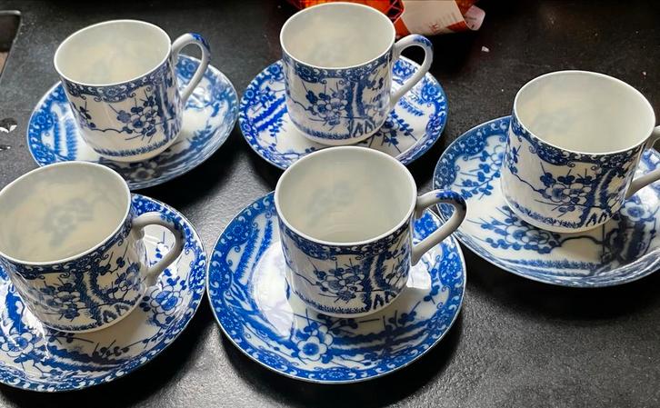 Espresso kopjes Blauw-Wit Kop en Schotel Set (5 stuks), Huis en Inrichting, Keuken | Servies, Zo goed als nieuw, Kop(pen) en/of Schotel(s)