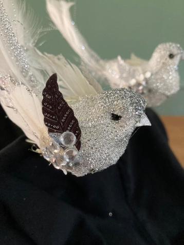 Kerstversiering Vogel op clip zilver vogeltjes beschikbaar voor biedingen