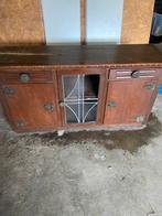 Houten dressoir met glas, Huis en Inrichting, Kasten | Dressoirs, Ophalen, Gebruikt, 100 tot 150 cm, Eikenhout