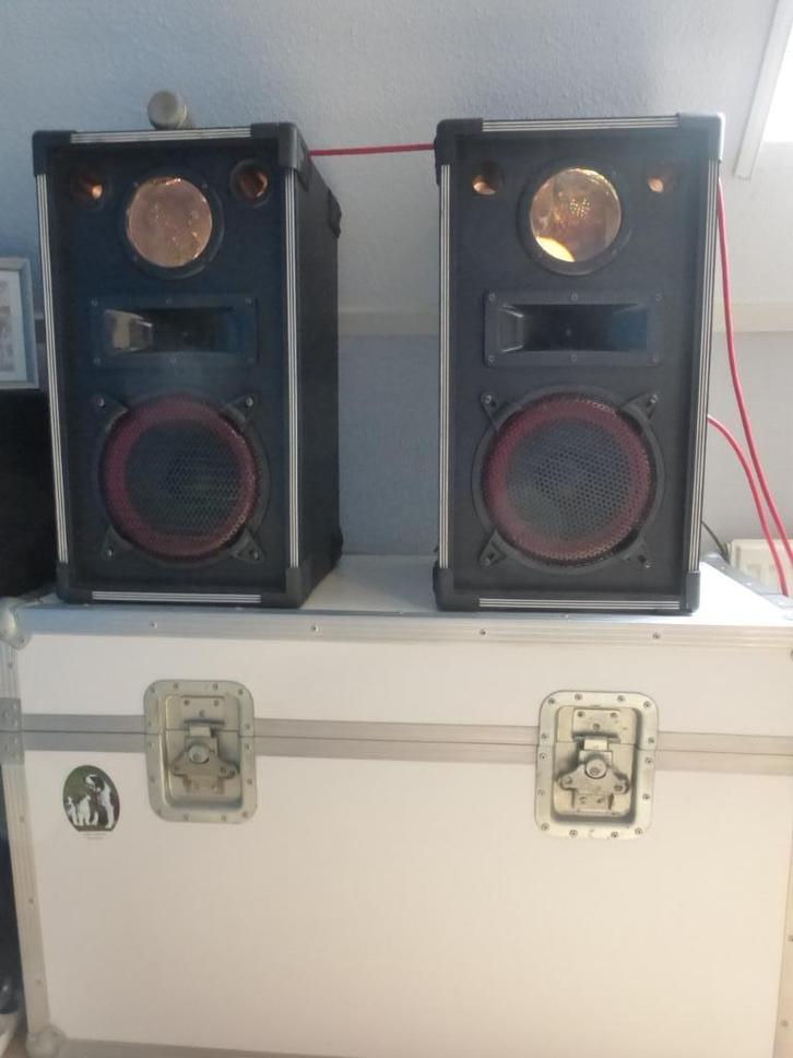 Skytec party / karaoke set met microfoon en discoverlichting, Audio, Tv en Foto, Luidsprekers, Gebruikt, Front, Rear of Stereo speakers