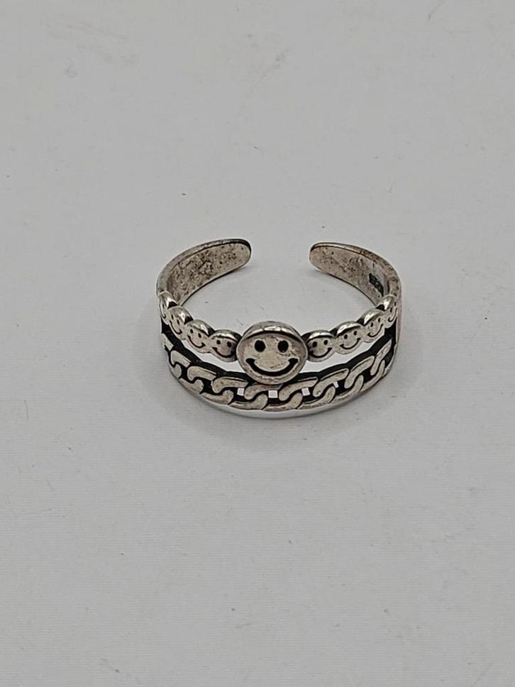 Zilveren Smiley Ring, Sieraden, Tassen en Uiterlijk, Ringen, Dame, Zilver, Zilver, Ophalen of Verzenden