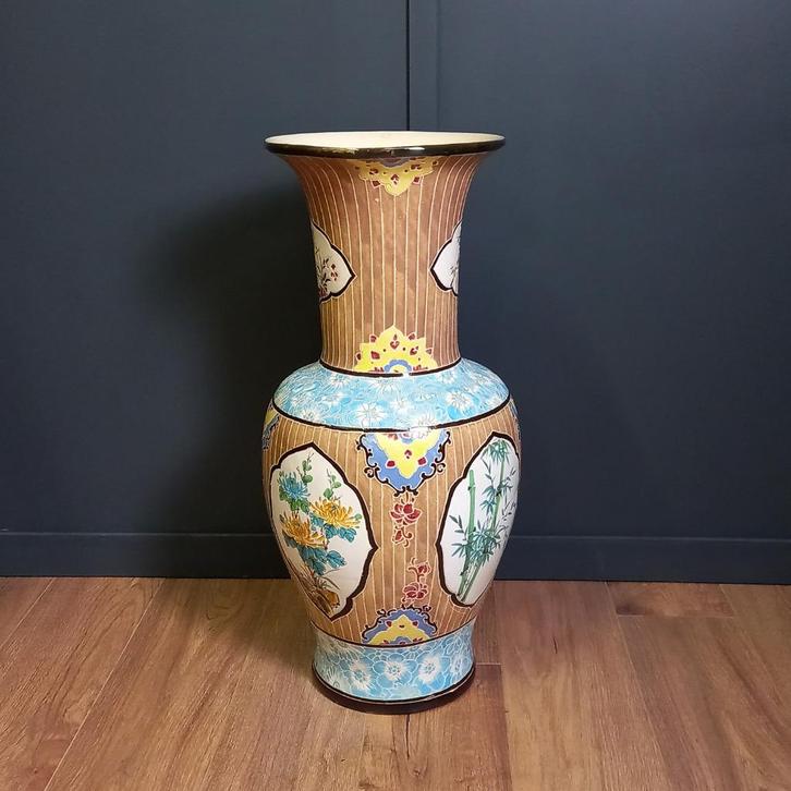 3x Vintage Vietnamese Bien Hoa vaas p/st, Huis en Inrichting, Woonaccessoires | Vazen, Overige kleuren, 75 cm of meer, Aardewerk of Porselein