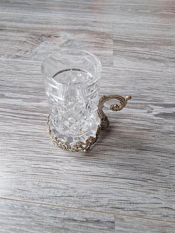 Antieke Kristallen Likeurglas met Metalen Houder beschikbaar voor biedingen