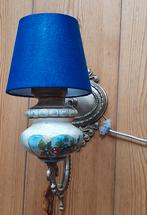 Wandlampje wand lamp porselein bloemen koper blauw, Gebruikt, Ophalen of Verzenden