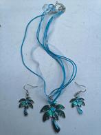 Zomerse ketting met palmboom en bijbehorende oorbellen, Ophalen of Verzenden, Nieuw, Blauw, Overige materialen
