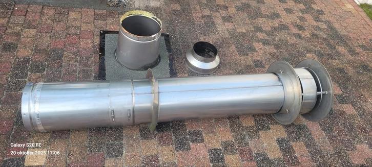 Dubbelwandige RVS Kachelpijp met Tregakap, Doe-het-zelf en Verbouw, Verwarming en Radiatoren, Gebruikt, Kachel, 80 cm of meer