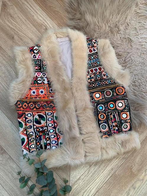 Vintage afghan waistcoat S bohemian Sindh gilet spiegeljasje, Kleding | Dames, Bodywarmers, Zo goed als nieuw, Maat 36 (S), Overige kleuren