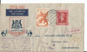 Postzegelenvelop  Proefvlucht  KLM ZuidAfrika 1946 beschikbaar voor biedingen