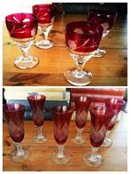 Vintage glas rood goud borrelglaasjes ge-etst likeurglaasjes, Ophalen of Verzenden