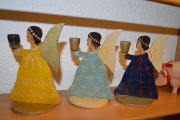 3 schattige handgemaakte antieke ZWEEDSE kerstkandelaartjes  beschikbaar voor biedingen