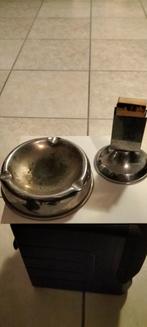 Asbak en luciferdoosjes houder metaal oud, Ophalen of Verzenden