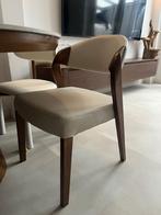 Eetkamer stoelen japandi design walnoot look creme pu leer, Bruin, Leer, Ophalen of Verzenden, Zo goed als nieuw