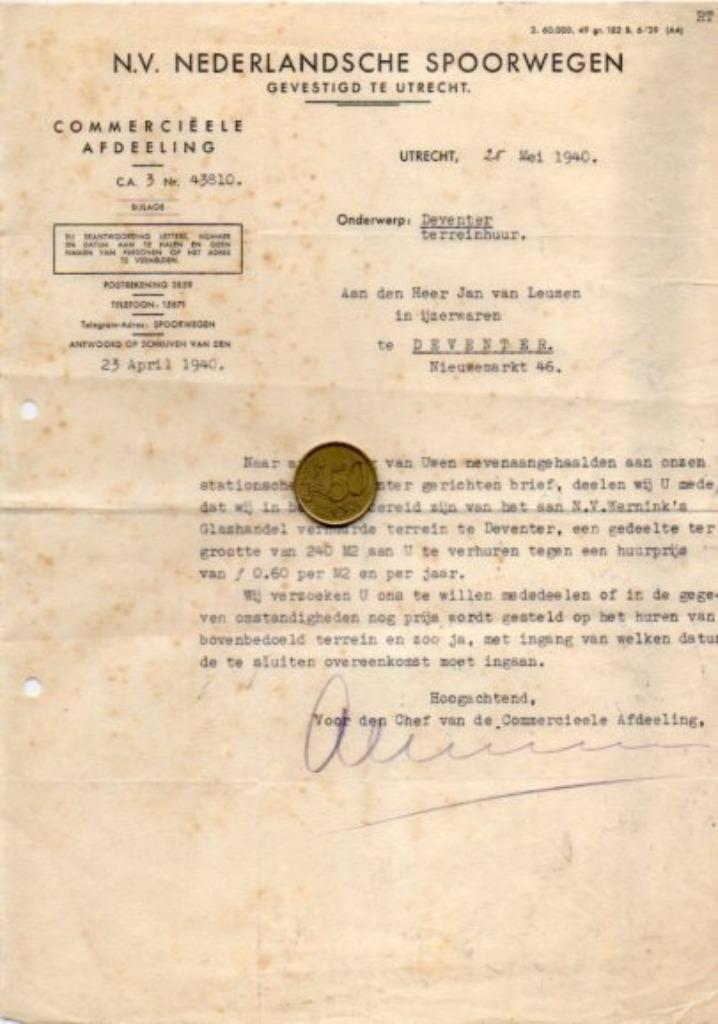 Briefhoofd NV Nederlandsche Spoorwegen NS Deventer mei 1940, Boeken, Catalogussen en Folders, Gelezen, Folder, Verzenden