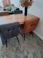 Hele mooie mango tafel + 4 stoelen met handvat op de rug, Huis en Inrichting, Ophalen of Verzenden, Zo goed als nieuw, 4 tot 6 stoelen