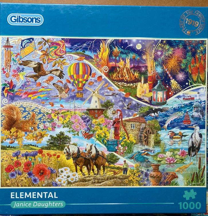 Gibons 1000🧩 Elemental, Hobby en Vrije tijd, Denksport en Puzzels, Zo goed als nieuw, Legpuzzel, 500 t/m 1500 stukjes, Ophalen of Verzenden