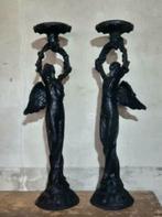 Gietijzeren Kandelaar Engel met Vleugels Art Nouveau, Ophalen of Verzenden, Metaal, Zo goed als nieuw, 50 tot 75 cm