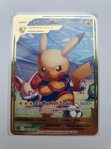 Pikachu voetbal V Max Pokemon kaart metaal gold coloured
 beschikbaar voor biedingen