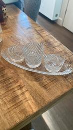 Peper zout en mosterd stel geslepen kristal op schaaltje., Antiek en Kunst, Ophalen of Verzenden