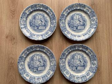4 antieke borden Petrus Regout Maastricht Orient blauw 25cm beschikbaar voor biedingen