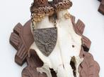 3 x groot REE GEWEI met jacht medaille op houten schild, Ophalen of Verzenden, Gebruikt, Hert, Gewei of Kop