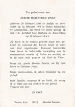 Zwan 1880 Andijk 1975 Amsterdam zuster, Ophalen of Verzenden, Bidprentje