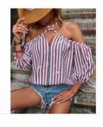 Blouse top nieuw 38 M rood wit blauw off shoulder zomer, Nieuw, Maat 38/40 (M), Ophalen of Verzenden, Wit