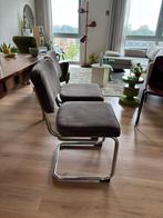 2x Ribstof buis stoelen chrome (bruin), Huis en Inrichting, Stoelen, Ophalen, Gebruikt, Bruin, Twee