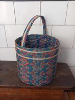 vintage stoffen mandje oude naaimand wol blauw Frans brocant, Antiek en Kunst, Verzenden