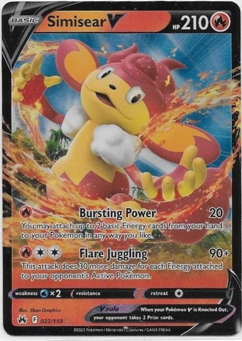 Crown Zenith,  Simisear [v] 22/159, Hobby en Vrije tijd, Verzamelkaartspellen | Pokémon, Nieuw, Losse kaart, Verzenden