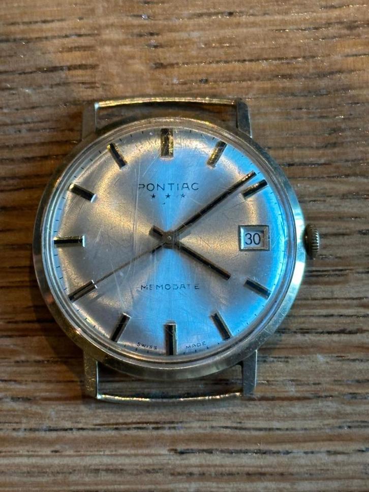 Pontiac Memodate herenhorloge – 14k goud – werkend, Verzamelen, Retro, Persoonlijke verzorging, Ophalen of Verzenden