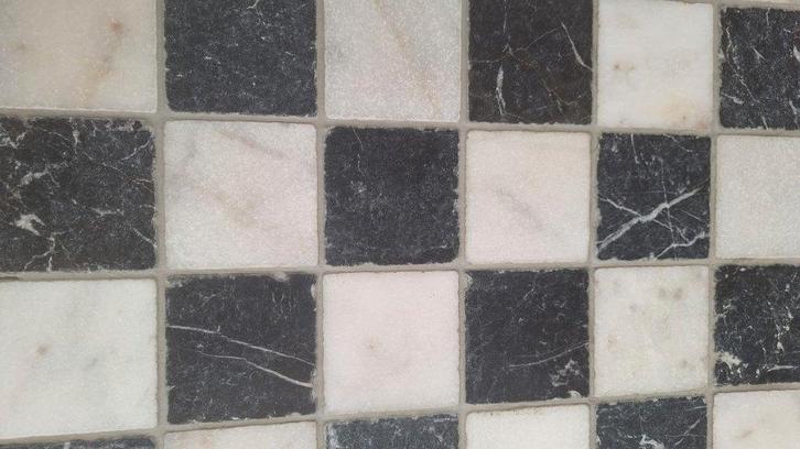 Wit en torros zwart marmer anticato dambord 10x10 vloertegel, Doe-het-zelf en Verbouw, Tegels, Nieuw, Vloertegels, Marmer, Minder dan 20 cm