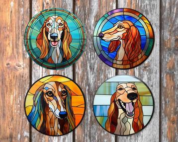 Saluki Glas in Lood onderzetters met houder rond beschikbaar voor biedingen