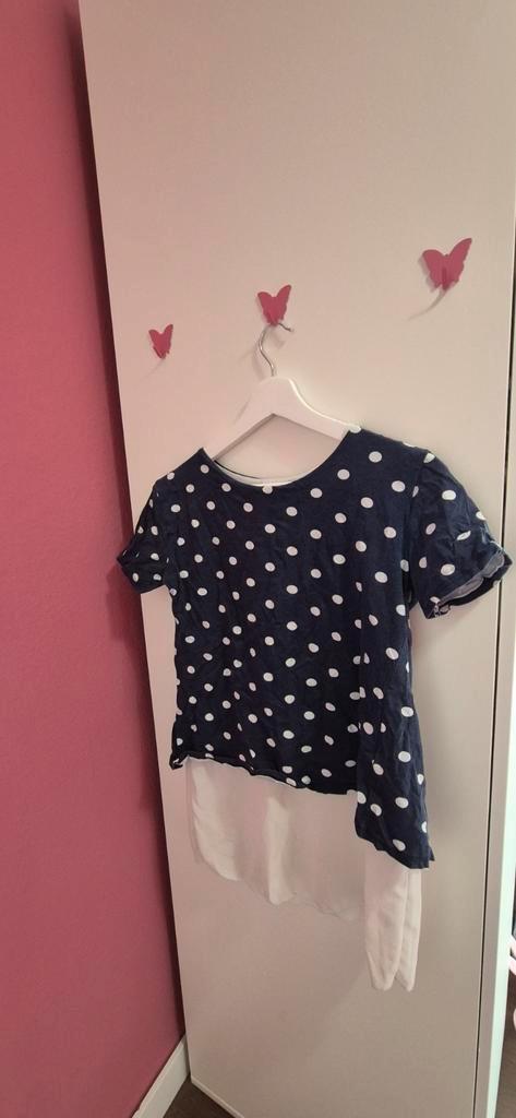 Chic navy blouse with white polka dots & bow, Kleding | Dames, Gelegenheidskleding, Zo goed als nieuw, Overige typen, Maat 36 (S)