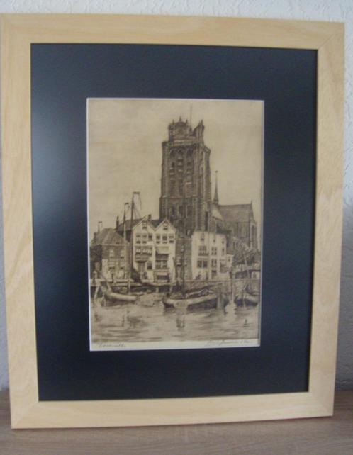 Dordrecht , onze lieve vrouwe kerk - nieuw ingelijst, Antiek en Kunst, Kunst | Etsen en Gravures, Ophalen of Verzenden