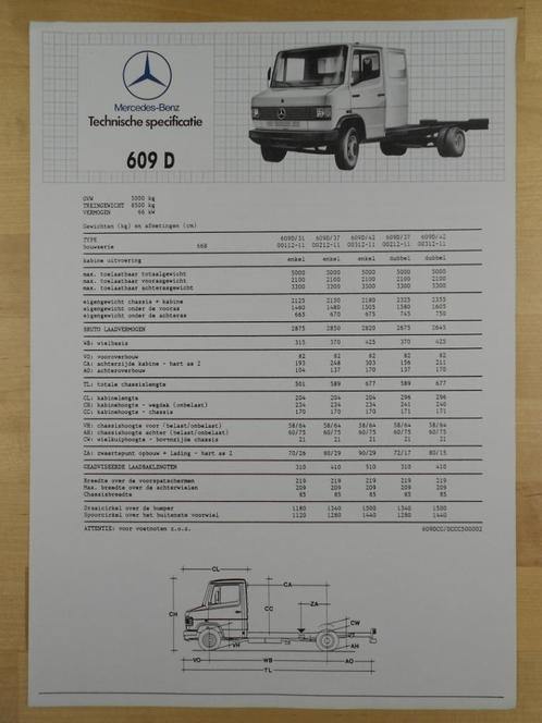Mercedes 609D Technische Specificatie folder ca 1987 609 D, Boeken, Auto's | Folders en Tijdschriften, Zo goed als nieuw, Mercedes