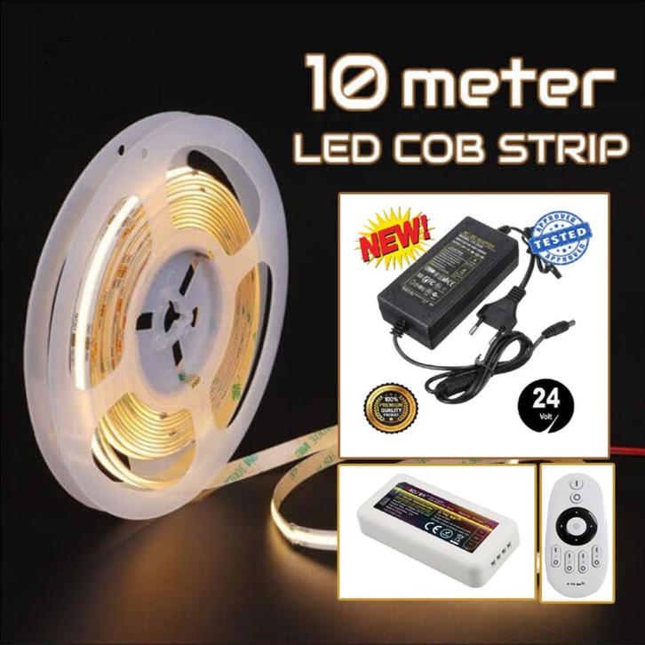 COB LEDSTRIP | 24V | IP20 | 10M | COMPLETE SET, Huis en Inrichting, Lampen | Spots, Nieuw, Plafondspot of Wandspot, Metaal of Aluminium