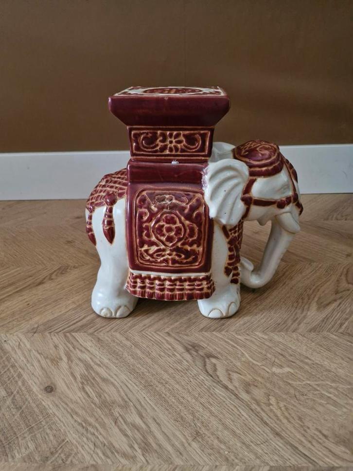 Vintage Keramieken Olifant Plantenstandaard - 30cm, Verzamelen, Beelden en Beeldjes, Zo goed als nieuw, Dier, Ophalen