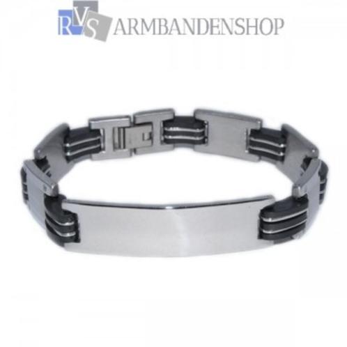 RVS schakel armband met rubber 21.5 cm heren sieraad, Sieraden, Tassen en Uiterlijk, Armbanden, Nieuw, Staal, Zilver, Verzenden