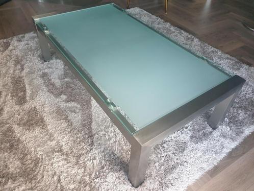 Salontafel RVS mat glas, Huis en Inrichting, Tafels | Salontafels, Zo goed als nieuw, Minder dan 50 cm, 50 tot 100 cm, Rechthoekig