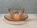 Vintage Rosaline 6 roze kop en schotels swirl glas persglas, Antiek en Kunst, Antiek | Glas en Kristal, Ophalen of Verzenden