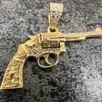 14 karaat gouden revolver kettinghanger hanger nieuw, Ophalen of Verzenden, Zo goed als nieuw, Goud, Kruis of Symbool