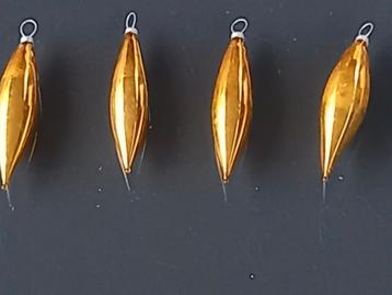 4 ZEER OUDE BRONS GOUDEN GLAZEN KERSTBOOM HANGERS  beschikbaar voor biedingen