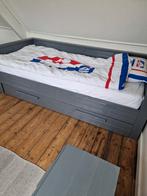 Woood donkergrijs bed Dennis, Ophalen, 85 tot 100 cm, Gebruikt, Matras