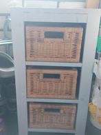 Leuk houten kastje met rotan mandjes, Huis en Inrichting, Kasten | Ladekasten, Ophalen, 50 tot 100 cm, 3 of 4 laden, Minder dan 100 cm