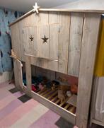 Steigerhouten Huisjes Bed met Stapelbed en Trap, 85 tot 100 cm, Gebruikt, Lattenbodem, Ophalen of Verzenden
